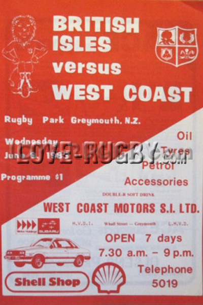 1983 West Coast (NZ) v British Lions  Rugby Programme